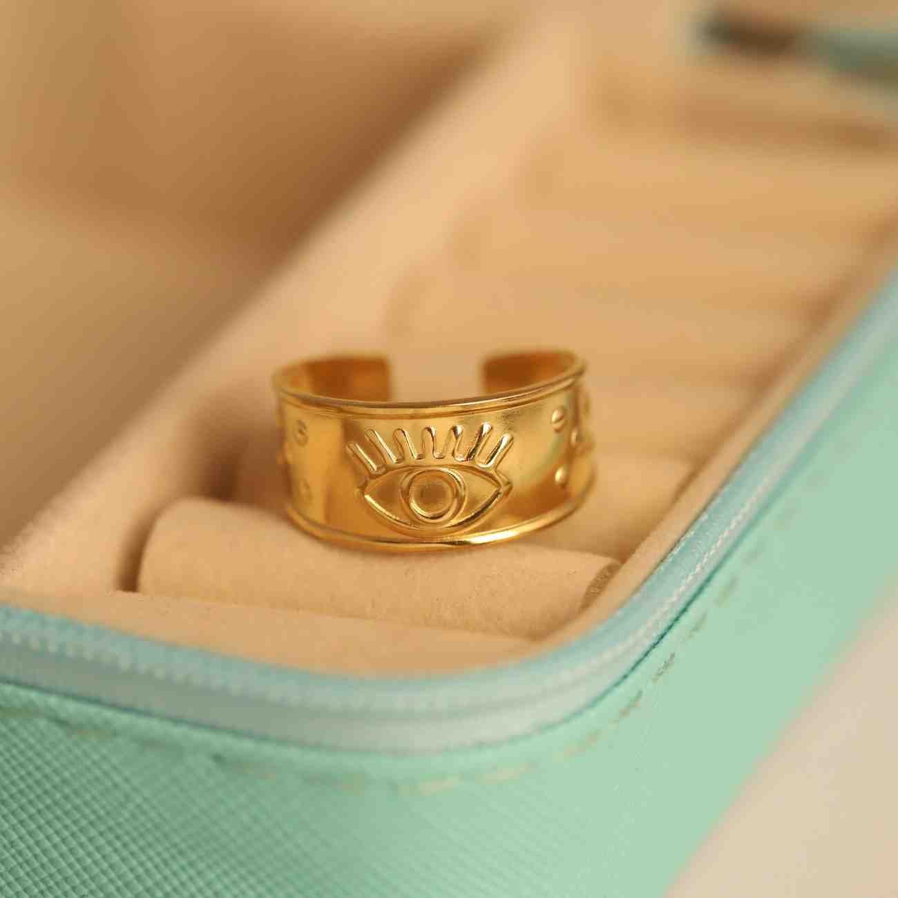 Gold-Plated Evil Eye Protection Adjustable Ring