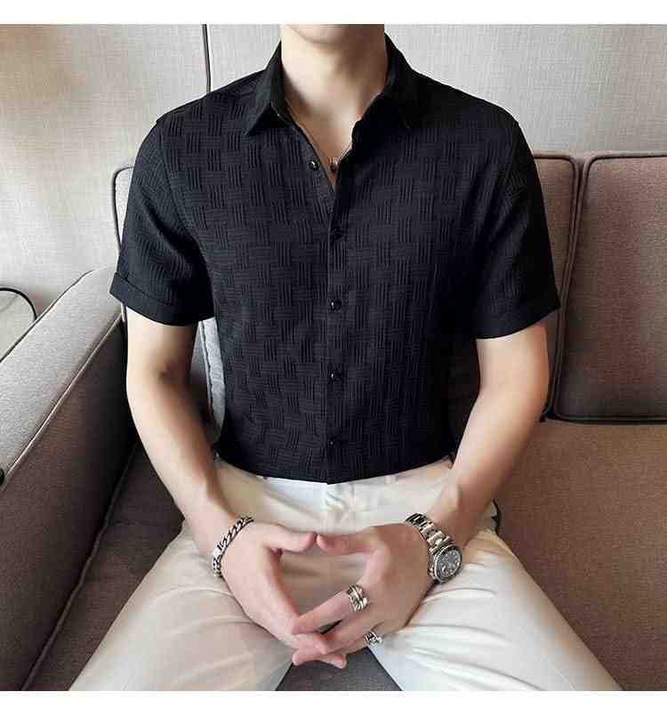 Men’s Black Slim Fit Textured Short Sleeve Shirt