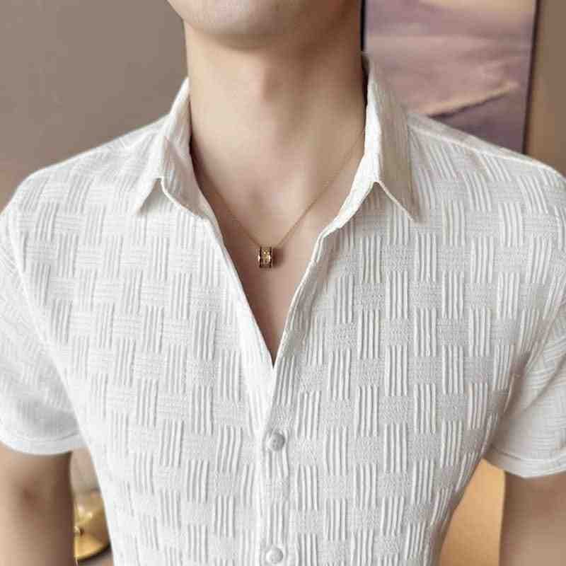 Men’s White Slim Fit Textured Short Sleeve Shirt