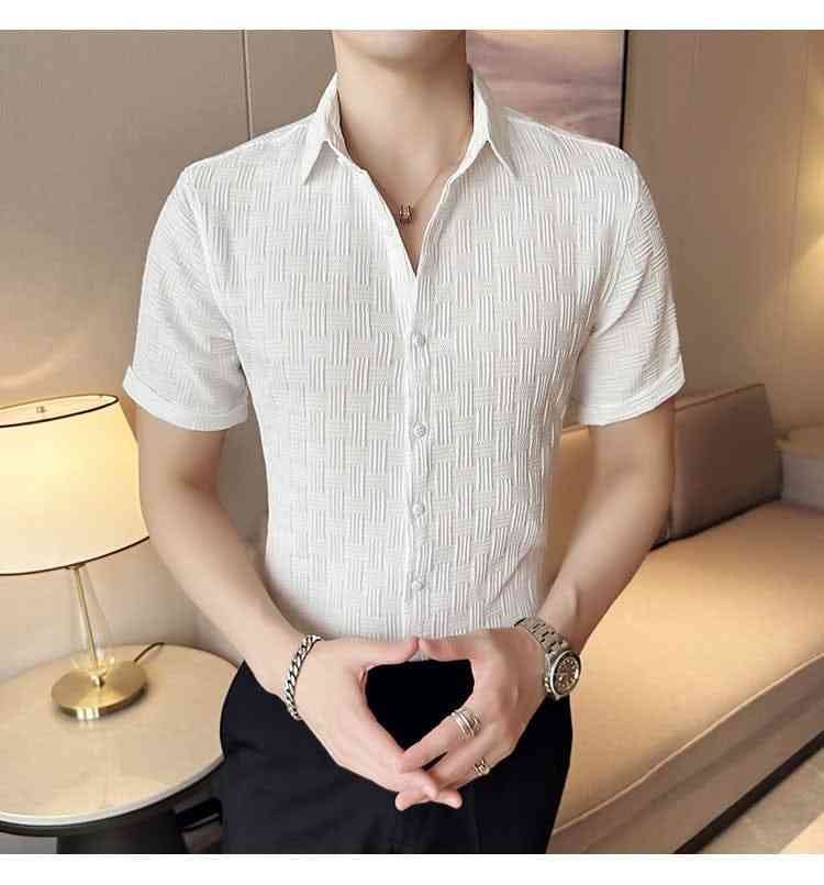 Men’s White Slim Fit Textured Short Sleeve Shirt
