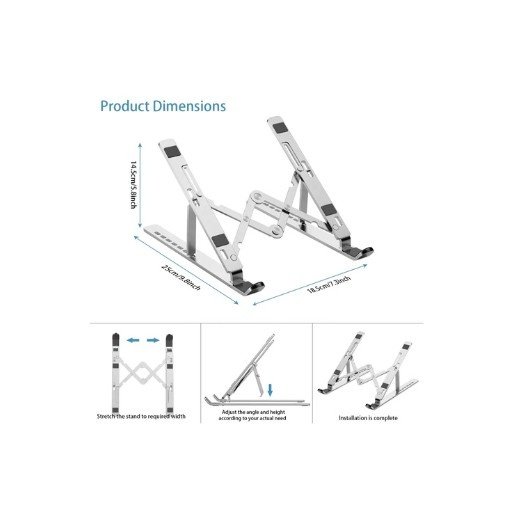 Laptop Stand for Desk and Tabletop, Metal Laptop Holder, Adjustable Laptop Stand Metal for MacBook, Tablets, Mobile Phones, Ergonomic Stand for Laptop, Durable Aluminum Laptop Riser.